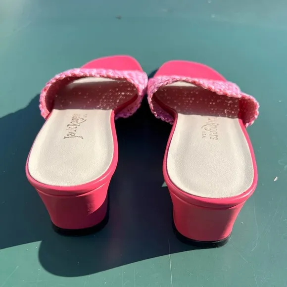 Jack Rogers USA pink heeled square toe wicker woven heels