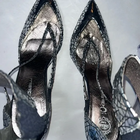Jeffrey Campbell handmade silver ankle wrap pointy toe high heel shoes size 9.5