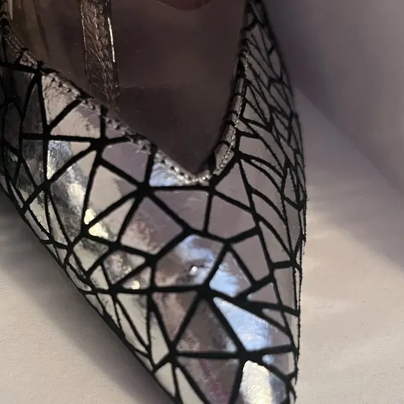 Jeffrey Campbell handmade silver ankle wrap pointy toe high heel shoes size 9.5
