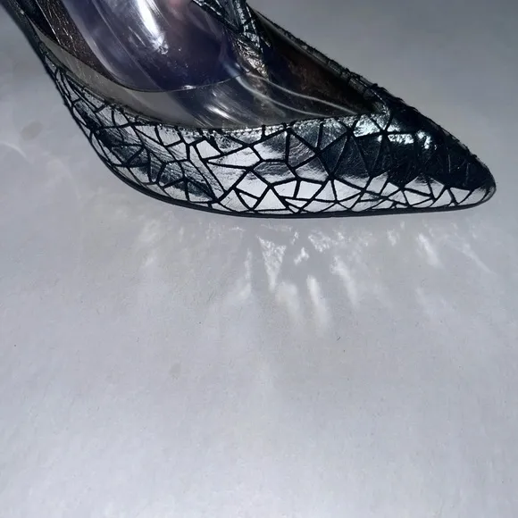 Jeffrey Campbell handmade silver ankle wrap pointy toe high heel shoes size 9.5