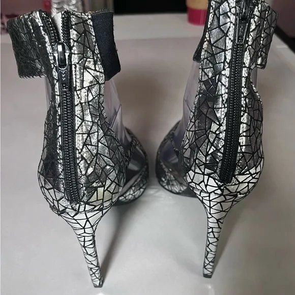 Jeffrey Campbell handmade silver ankle wrap pointy toe high heel shoes size 9.5