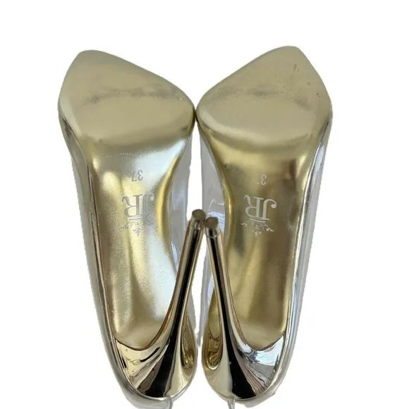 Jessica Rich Gold Clear PVC Upper Gold Stiletto Heel Pointed Toe Shoes 37