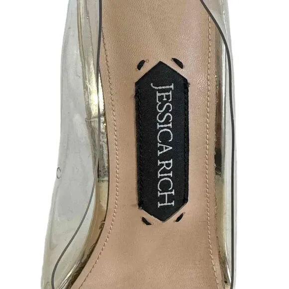 Jessica Rich Gold Clear PVC Upper Gold Stiletto Heel Pointed Toe Shoes 37