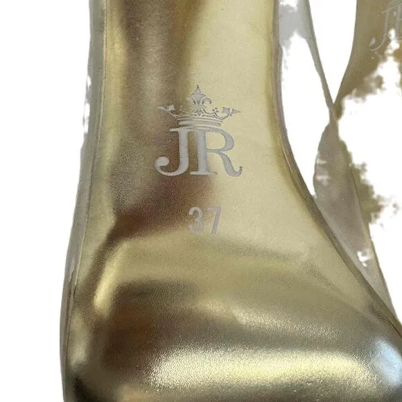 Jessica Rich Gold Clear PVC Upper Gold Stiletto Heel Pointed Toe Shoes 37