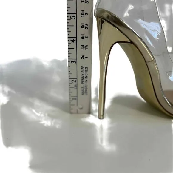 Jessica Rich Gold Clear PVC Upper Gold Stiletto Heel Pointed Toe Shoes 37