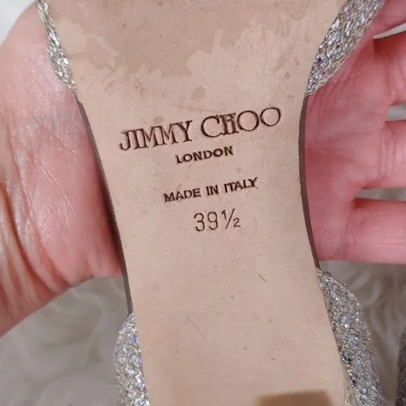 JIMMY Choo Silver Glitter Peep Toe Shoes