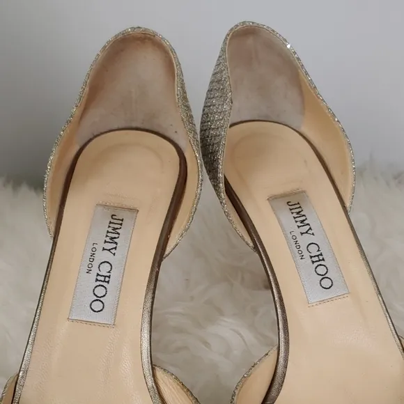 JIMMY Choo Silver Glitter Peep Toe Shoes