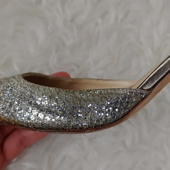 JIMMY Choo Silver Glitter Peep Toe Shoes