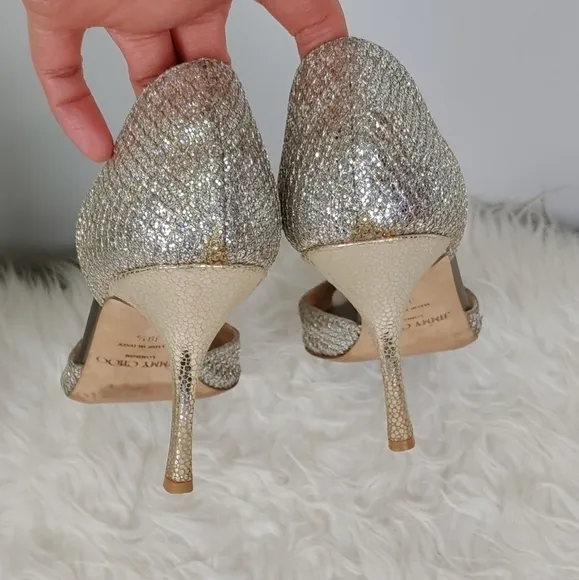 JIMMY Choo Silver Glitter Peep Toe Shoes