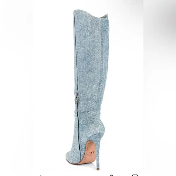 JLO Jennifer Lopez x REVOLVE Rokwood Boots Light Blue denim high heels shoes 8.5