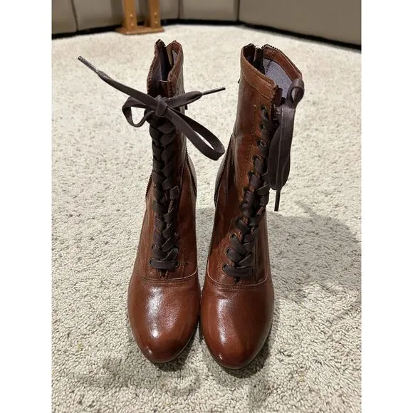 Johnston &amp; Murphy 9 (Fit 8-8.5) Leather Lace-Up/zip Heel Ankle Boots Bootie A24