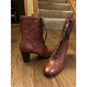 Johnston &amp; Murphy 9 (Fit 8-8.5) Leather Lace-Up/zip Heel Ankle Boots Bootie A24