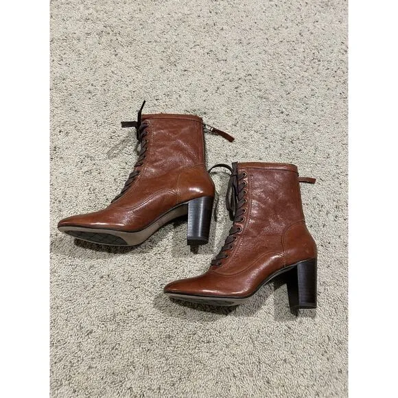 Johnston &amp; Murphy 9 (Fit 8-8.5) Leather Lace-Up/zip Heel Ankle Boots Bootie A24