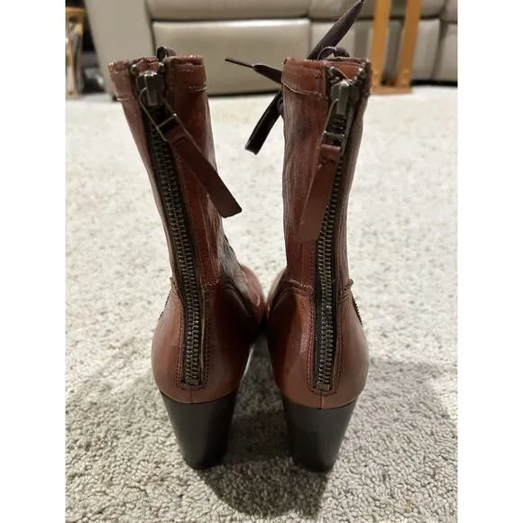 Johnston &amp; Murphy 9 (Fit 8-8.5) Leather Lace-Up/zip Heel Ankle Boots Bootie A24