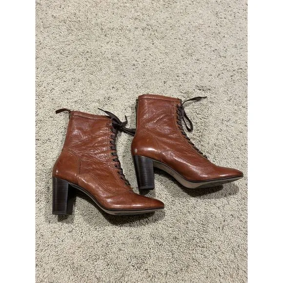 Johnston &amp; Murphy 9 (Fit 8-8.5) Leather Lace-Up/zip Heel Ankle Boots Bootie A24