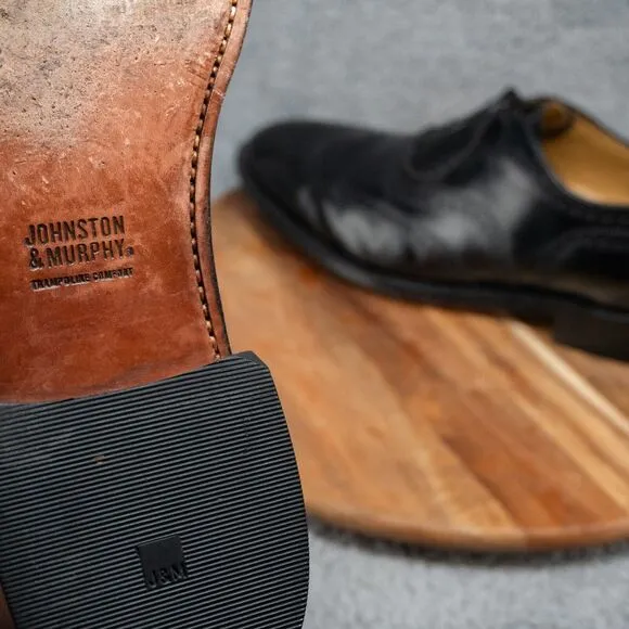 Johnston &amp; Murphy Black Men's Brogued Oxford Trampoline Comfort Sole Size 14 D/B
