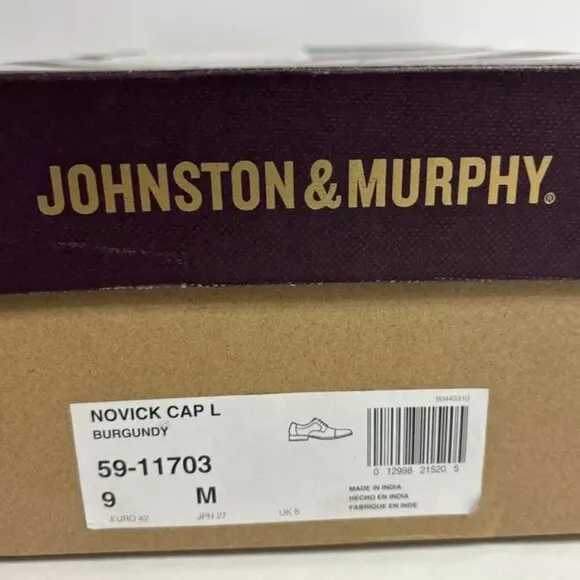 Johnston &amp; Murphy Men’s Novick Burgundy Cap Toe Oxford, Size 9 M