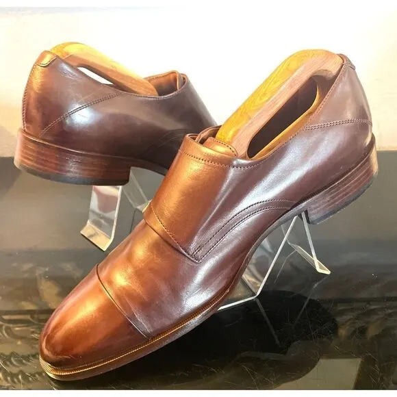 Johnston &amp; Murphy Nolen Double Monk Cap Toe Brown Leather Men’s Loafers Shoes 9M