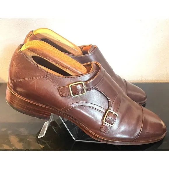 Johnston &amp; Murphy Nolen Double Monk Cap Toe Brown Leather Men’s Loafers Shoes 9M