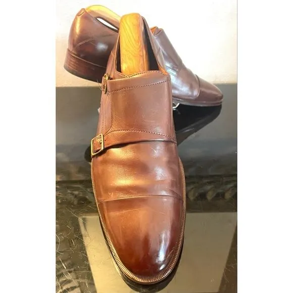Johnston &amp; Murphy Nolen Double Monk Cap Toe Brown Leather Men’s Loafers Shoes 9M