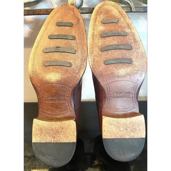 Johnston &amp; Murphy Nolen Double Monk Cap Toe Brown Leather Men’s Loafers Shoes 9M