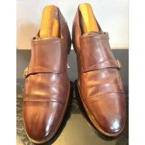 Johnston &amp; Murphy Nolen Double Monk Cap Toe Brown Leather Men’s Loafers Shoes 9M