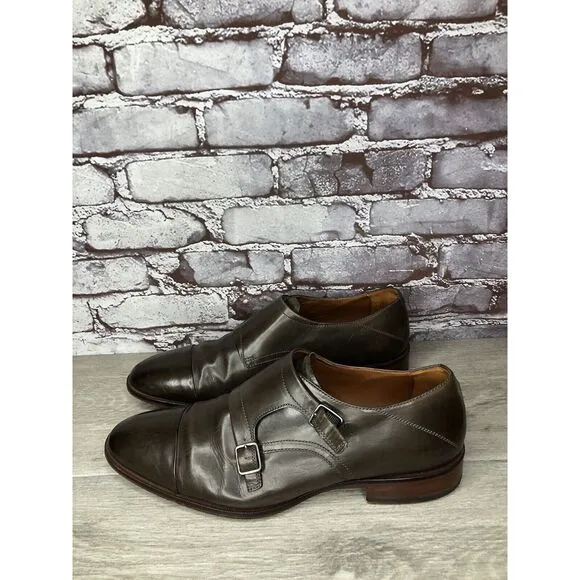Johnston &amp; Murphy Sheepskin Brown Leather Double Monk Strap Cap Toe Shoes 10.5M
