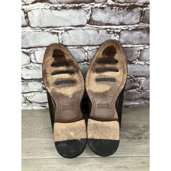 Johnston &amp; Murphy Sheepskin Brown Leather Double Monk Strap Cap Toe Shoes 10.5M