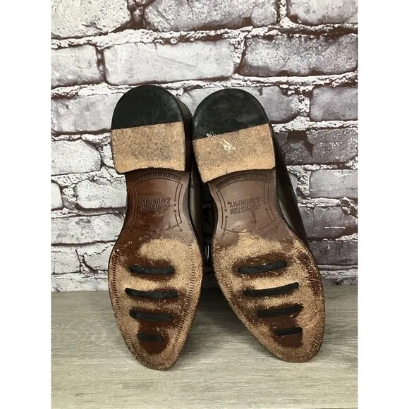 Johnston &amp; Murphy Sheepskin Brown Leather Double Monk Strap Cap Toe Shoes 10.5M