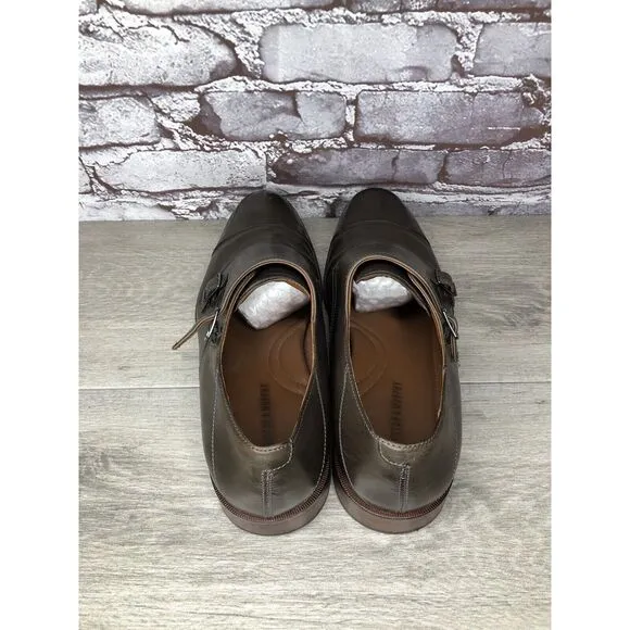 Johnston &amp; Murphy Sheepskin Brown Leather Double Monk Strap Cap Toe Shoes 10.5M
