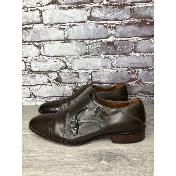 Johnston &amp; Murphy Sheepskin Brown Leather Double Monk Strap Cap Toe Shoes 10.5M