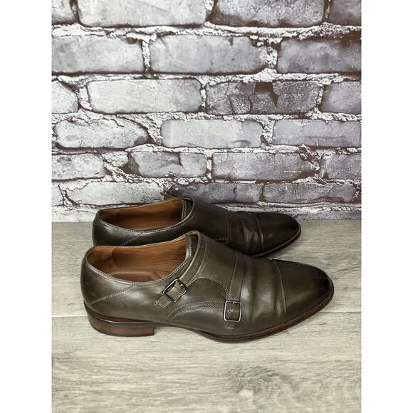 Johnston &amp; Murphy Sheepskin Brown Leather Double Monk Strap Cap Toe Shoes 10.5M