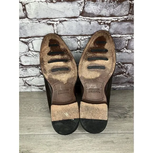 Johnston &amp; Murphy Sheepskin Brown Leather Double Monk Strap Cap Toe Shoes 10.5M