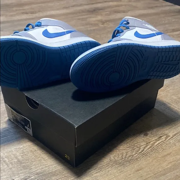 Jordan Mid Gray and Blue High-Top Sneakers