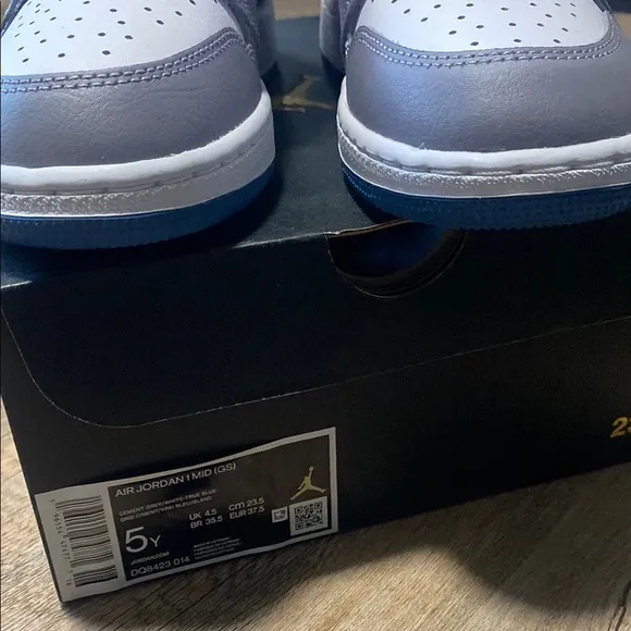 Jordan Mid Gray and Blue High-Top Sneakers