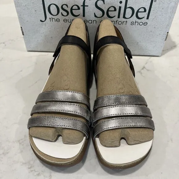 Josef Seibel NEW Sandals Riley Strappy Comfort Shoes Silver Black Cork EU 42 11