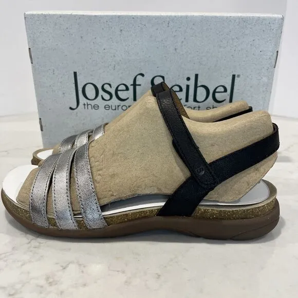 Josef Seibel NEW Sandals Riley Strappy Comfort Shoes Silver Black Cork EU 42 11
