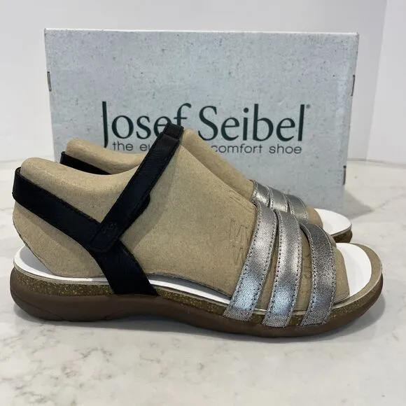 Josef Seibel NEW Sandals Riley Strappy Comfort Shoes Silver Black Cork EU 42 11