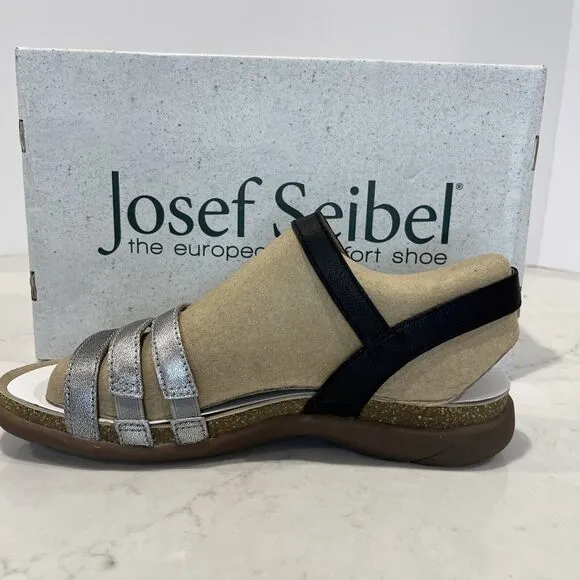 Josef Seibel NEW Sandals Riley Strappy Comfort Shoes Silver Black Cork EU 42 11