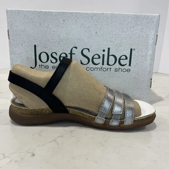 Josef Seibel NEW Sandals Riley Strappy Comfort Shoes Silver Black Cork EU 42 11