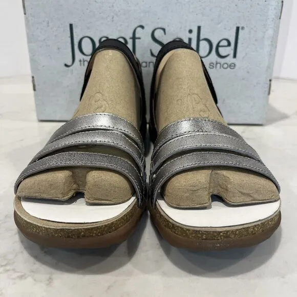 Josef Seibel NEW Sandals Riley Strappy Comfort Shoes Silver Black Cork EU 42 11