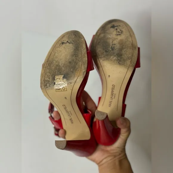 Karl Lagerfeld Paris Shoes Womens Size 6 Red Leather Kyra Stiletto Open Toe