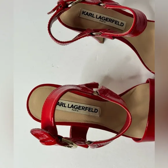Karl Lagerfeld Paris Shoes Womens Size 6 Red Leather Kyra Stiletto Open Toe