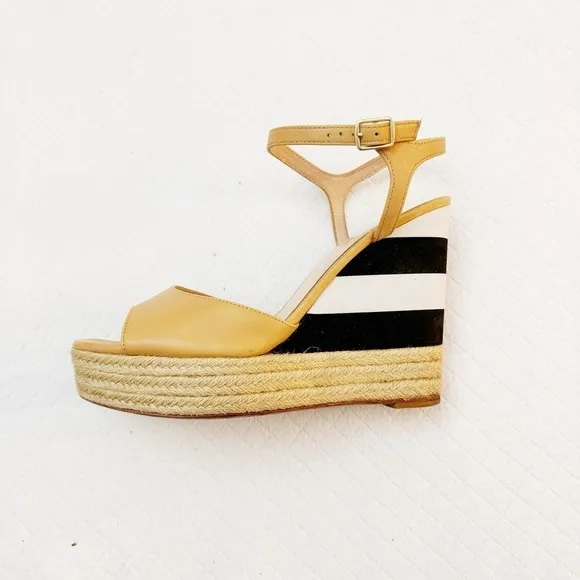 Kate Spade Deanne Open Toe Striped Wedge Sandals Size 8.5