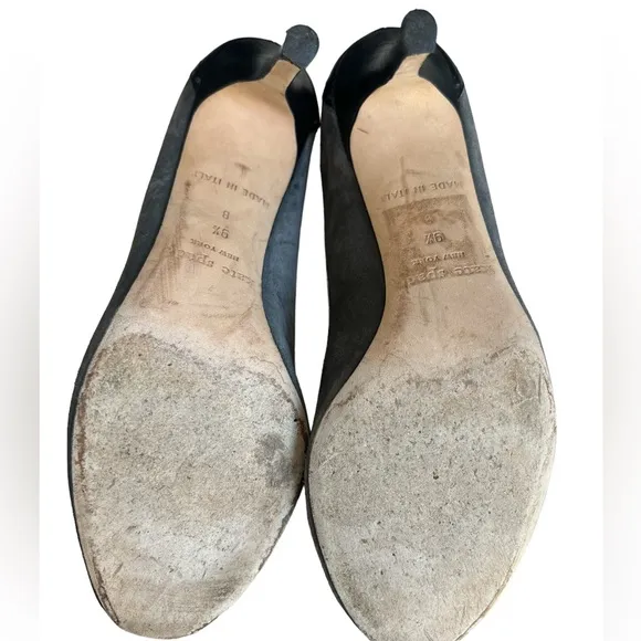 Kate Spade Gray Suede Black Trim Peep toe Oxford Pumps Heels Size 9.5