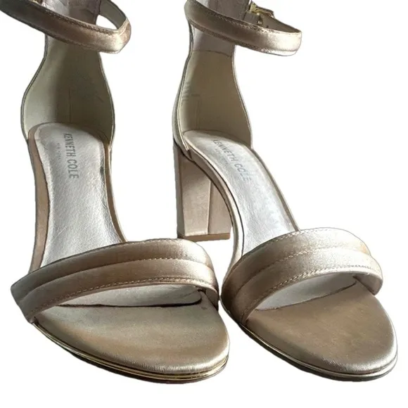 Kenneth Cole Lex OpenToe Block Heel Ankle Strap Sandals Champagne/Gold shoes 6.5