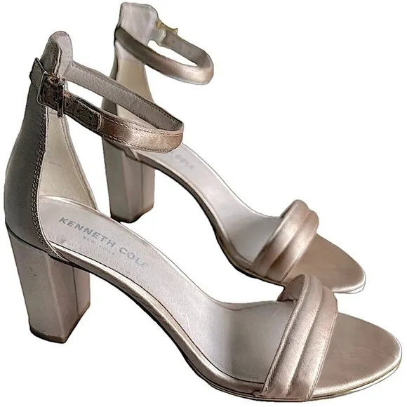 Kenneth Cole Lex OpenToe Block Heel Ankle Strap Sandals Champagne/Gold shoes 6.5