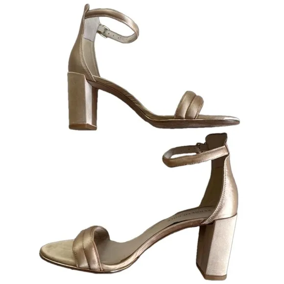 Kenneth Cole Lex OpenToe Block Heel Ankle Strap Sandals Champagne/Gold shoes 6.5