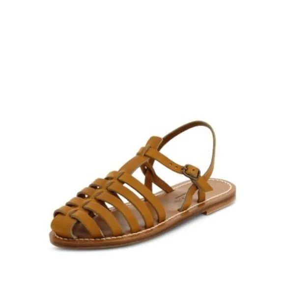 KJACQUES Womens Beige Adrien Round Toe Leather Gladiator Sandals Shoes 38