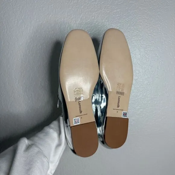 Larroude silver metallic mirror square toe mary jane flat shoes size 9 NEW